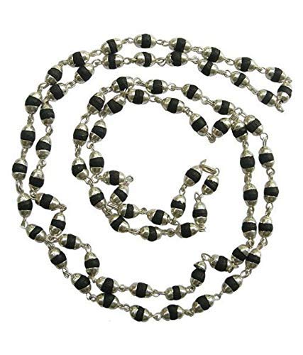 Natural Kali Tulsi Seeds with Silver Caps Jaap Mala