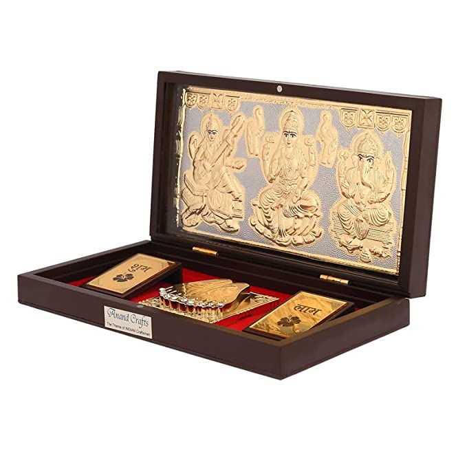 Gold Plated Laxmi Ganesh Saraswati Charan Paduka