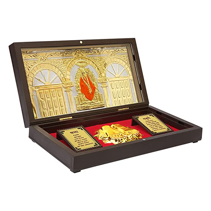 Gold Plated Shirdi Sai Baba Photo With Charan Paduka