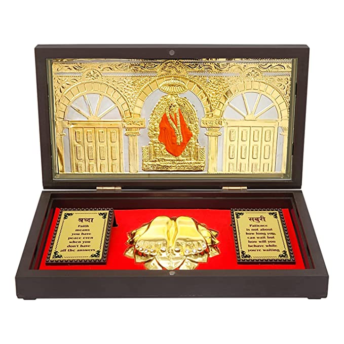 Gold Plated Shirdi Sai Baba Photo With Charan Paduka