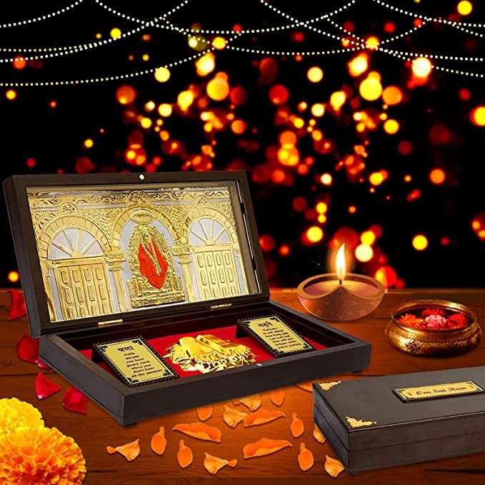 Gold Plated Shirdi Sai Baba Photo With Charan Paduka