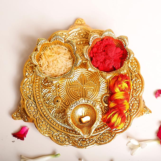 Metal Pooja Thali with Diya Set